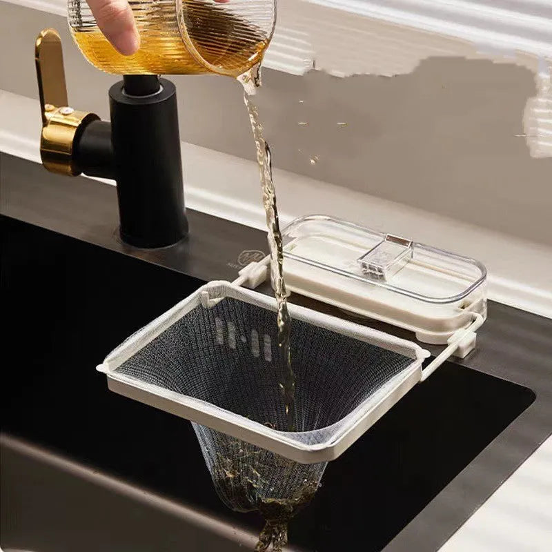 Green kitchen sink filter rack with suction cups and disposable screens