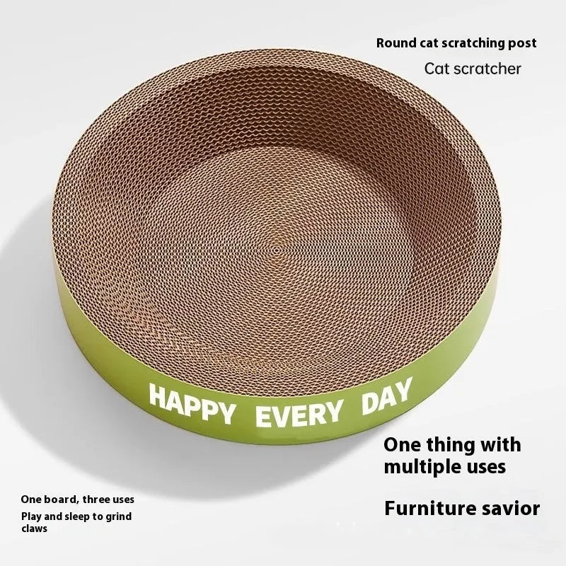 Green round cat nest with integrated scratching board, 55cm in diameter