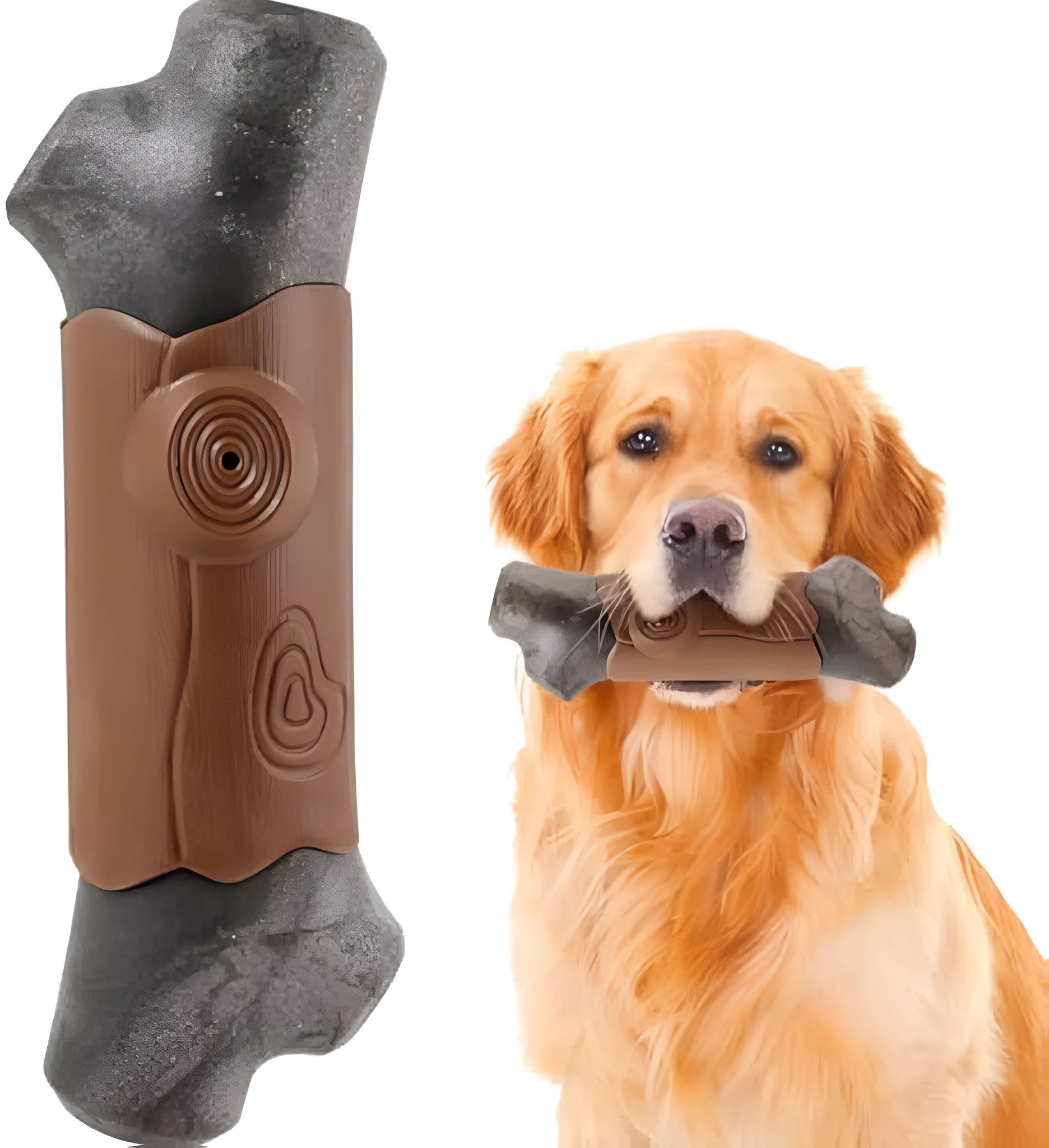 Large, branch-shaped nylon dog chew toy for aggressive chewers with bacon flavour.