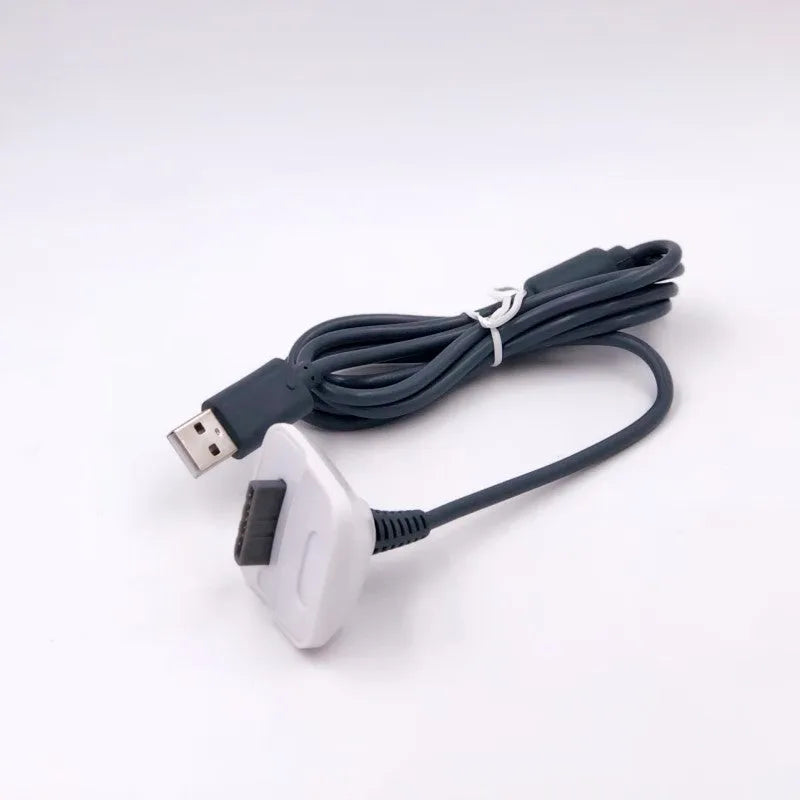 Black Xbox controller charging cable with magnetic ring, 1.5m USB lead on a desk