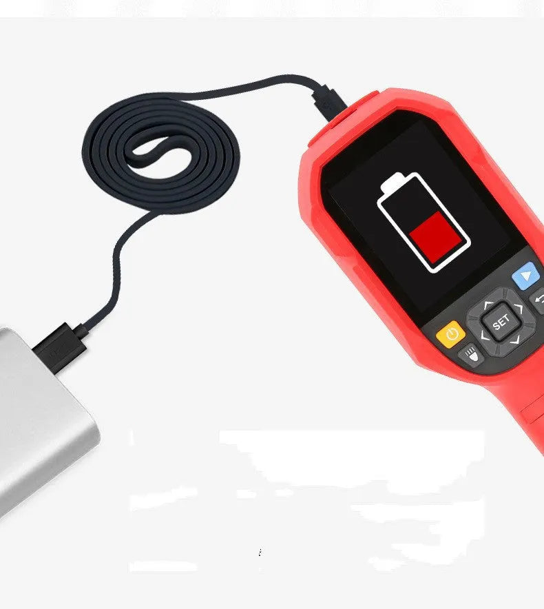 UTi series handheld infrared thermal imager with screen display on a workbench.