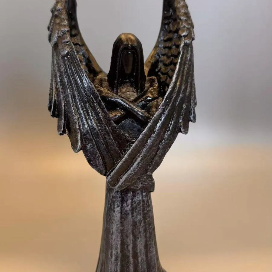 Dark Angel resin statue ornament with gothic design, 17cm tall on display shelf.