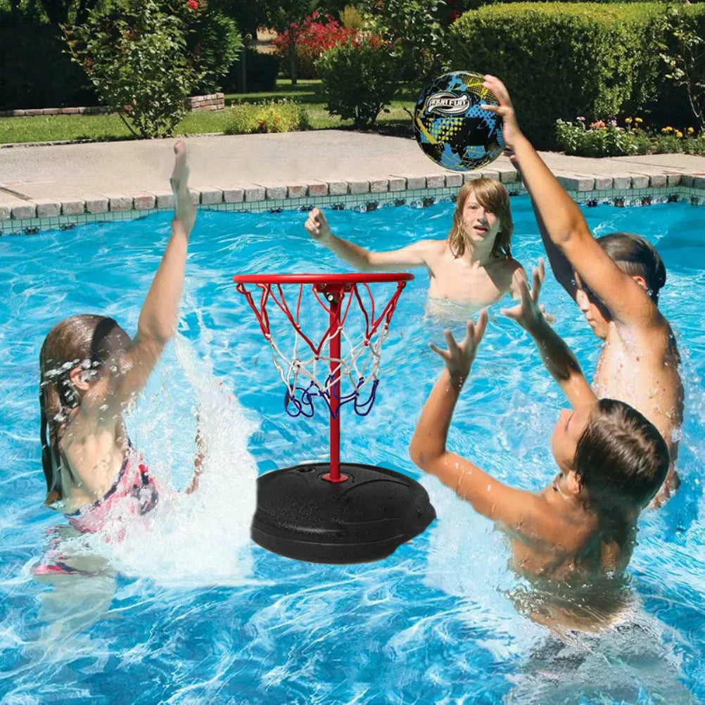 Water basketball hoop with plastic backboard and pole, 70x30cm size, for indoor and outdoor pool games