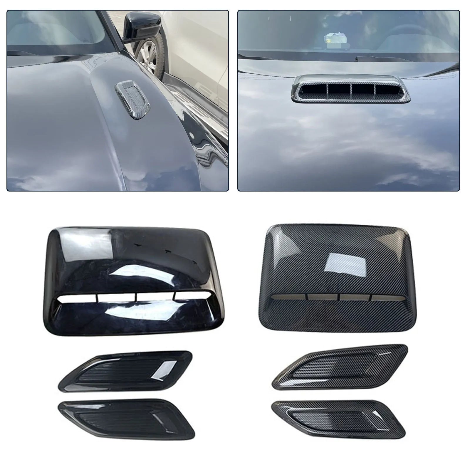 Black and carbon fibre ABS plastic car engine cover set with side air vents