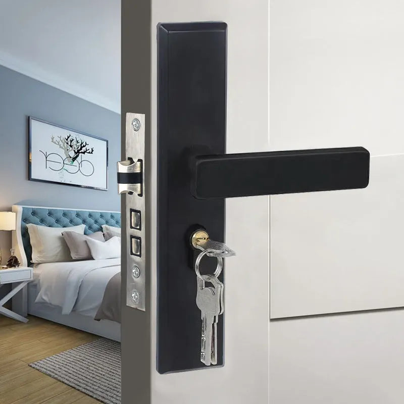 Aluminium alloy split magnetic door lock handle for timber doors in black and silver finish.
