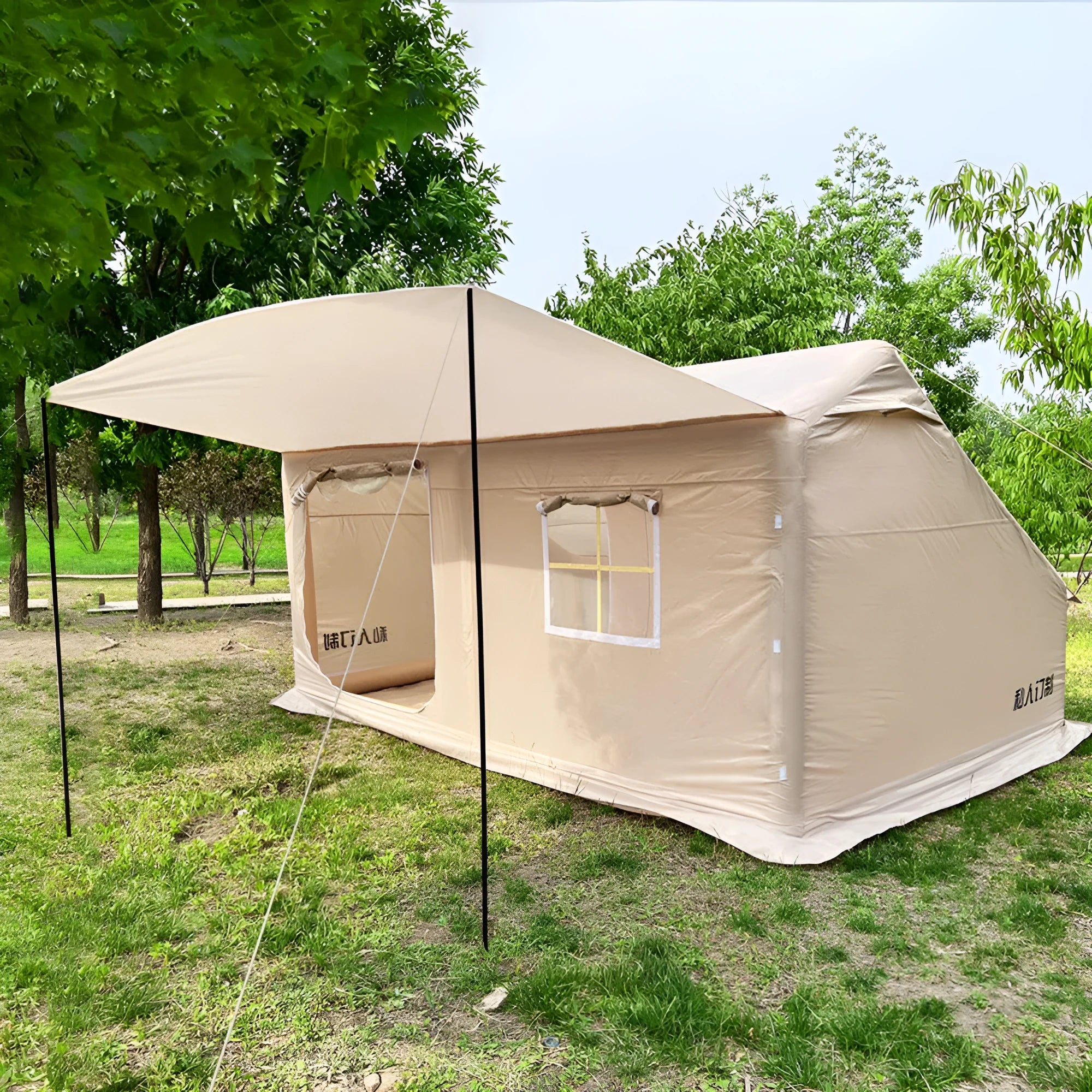 Outdoor camping inflatable cotton tent double layer quick open Oxford cloth 12 flat for 3-4 persons