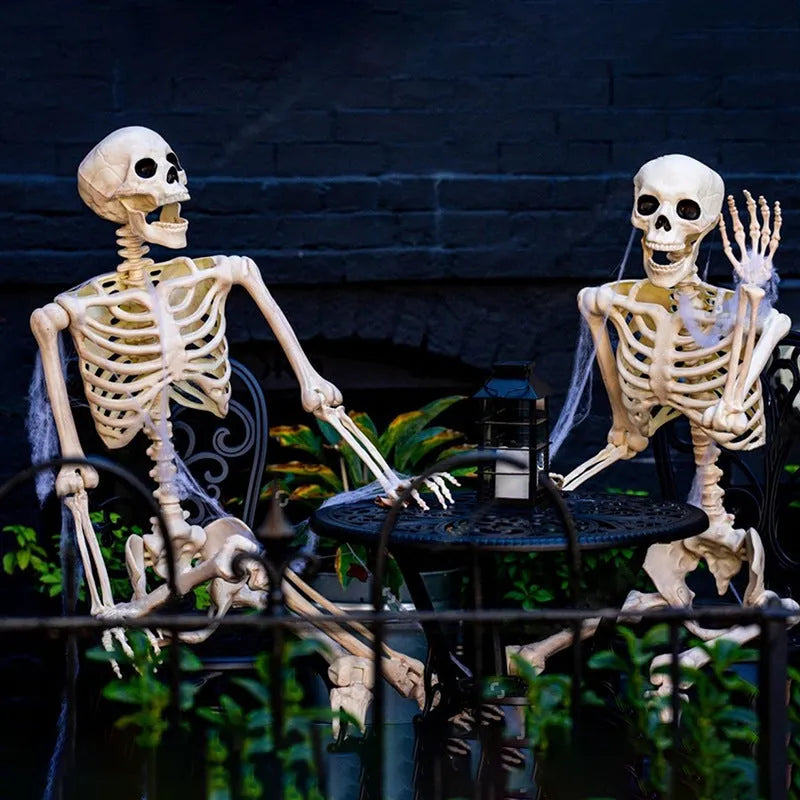 90cm tall white plastic skeleton model with movable joints posed standing