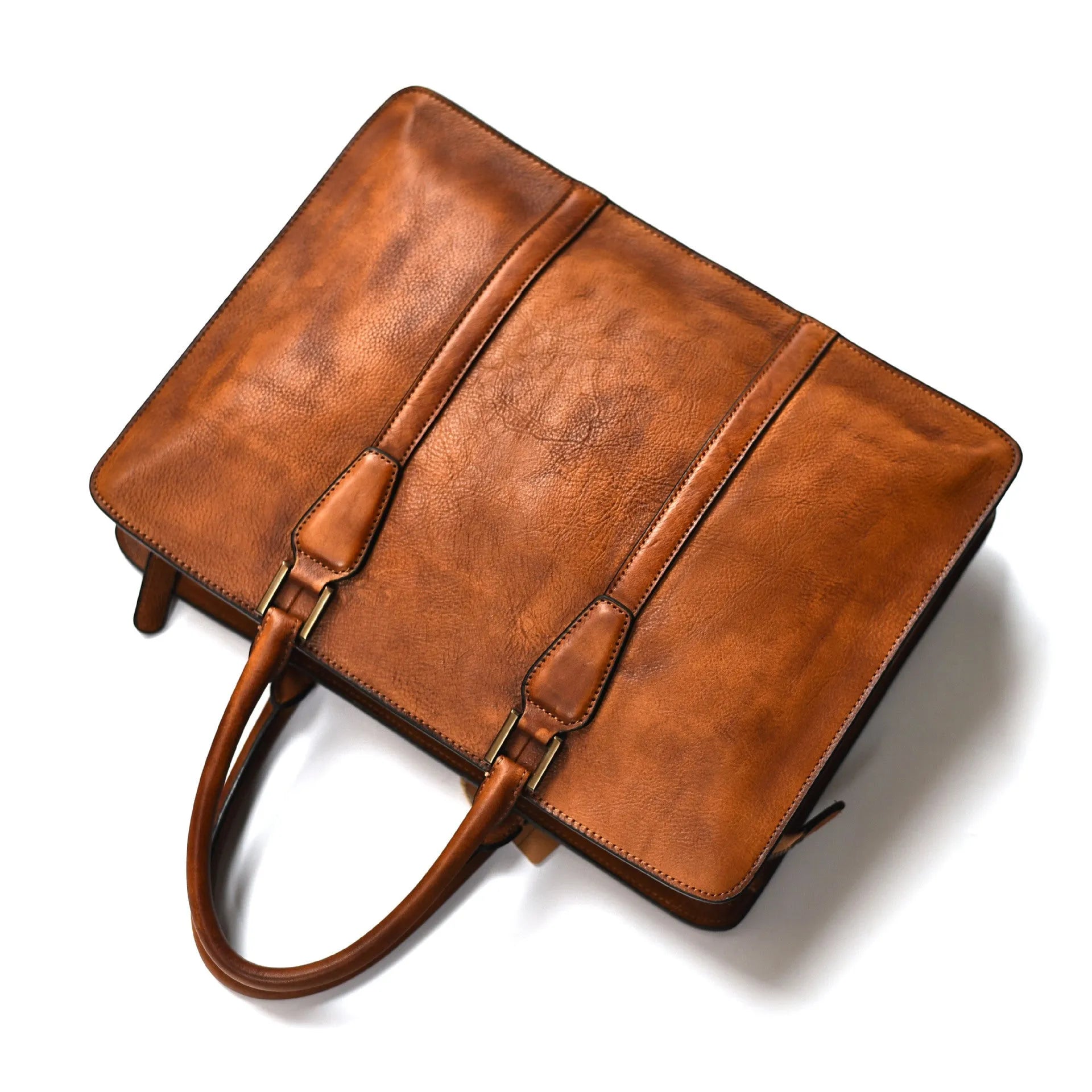 Men's 14 inch horizontal square leather handbag in business style with zipper