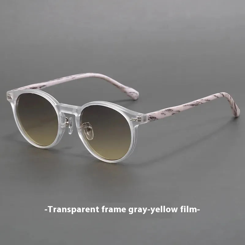 Retro frosted round rim sunglasses with UV-protection lenses in leopard print frame.