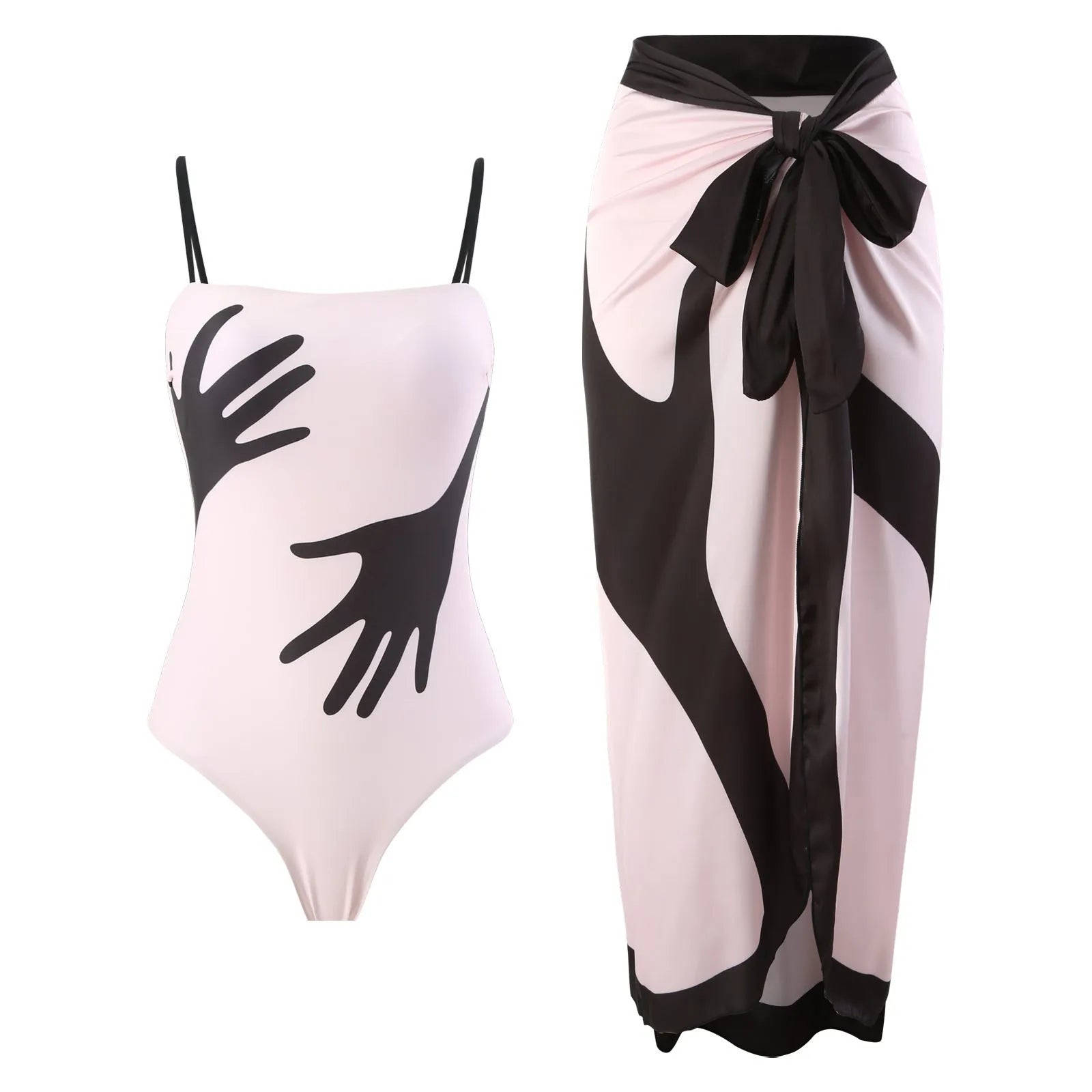 Women's patterned one-piece bikini swimsuit with tulle skirt overlay in polyester fabric