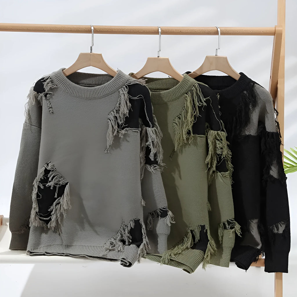 Fashion casual round neck loose men's sweater in green colour on a model
