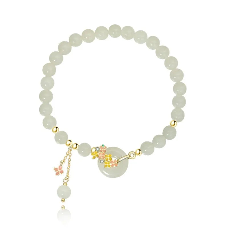 S925 sterling silver bracelet with natural Hetian jade beads and peace buckle closure