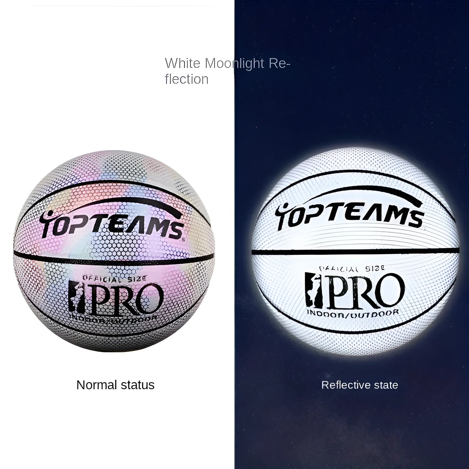 Size 7 holographic reflective basketball with wear-resistant PU surface in chroma colour option