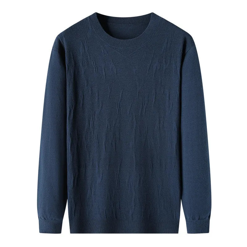 Men's solid colour polyester fibre loose fit long sleeve sweater in khaki, available in sizes M to 4XL