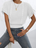 Knitted pullover sweater with twisted string ruffled sleeves and 3D pattern in loose Japanese Korean casual style