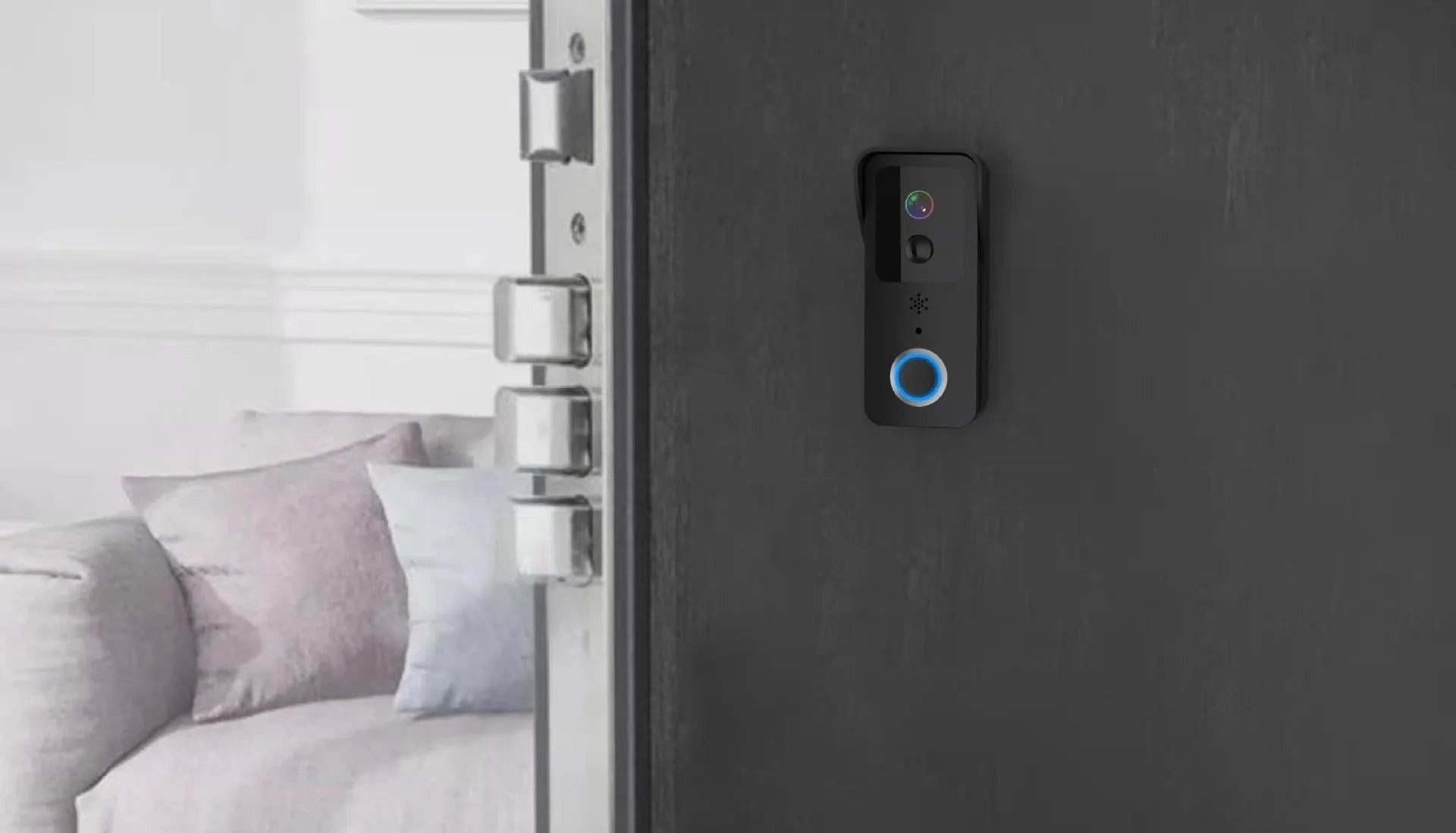 Black and white smart waterproof visual doorbell with HD camera for remote app intercom.