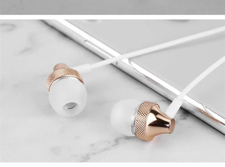 Copper metal in-ear headphones with wheat coloured cable in black colour option