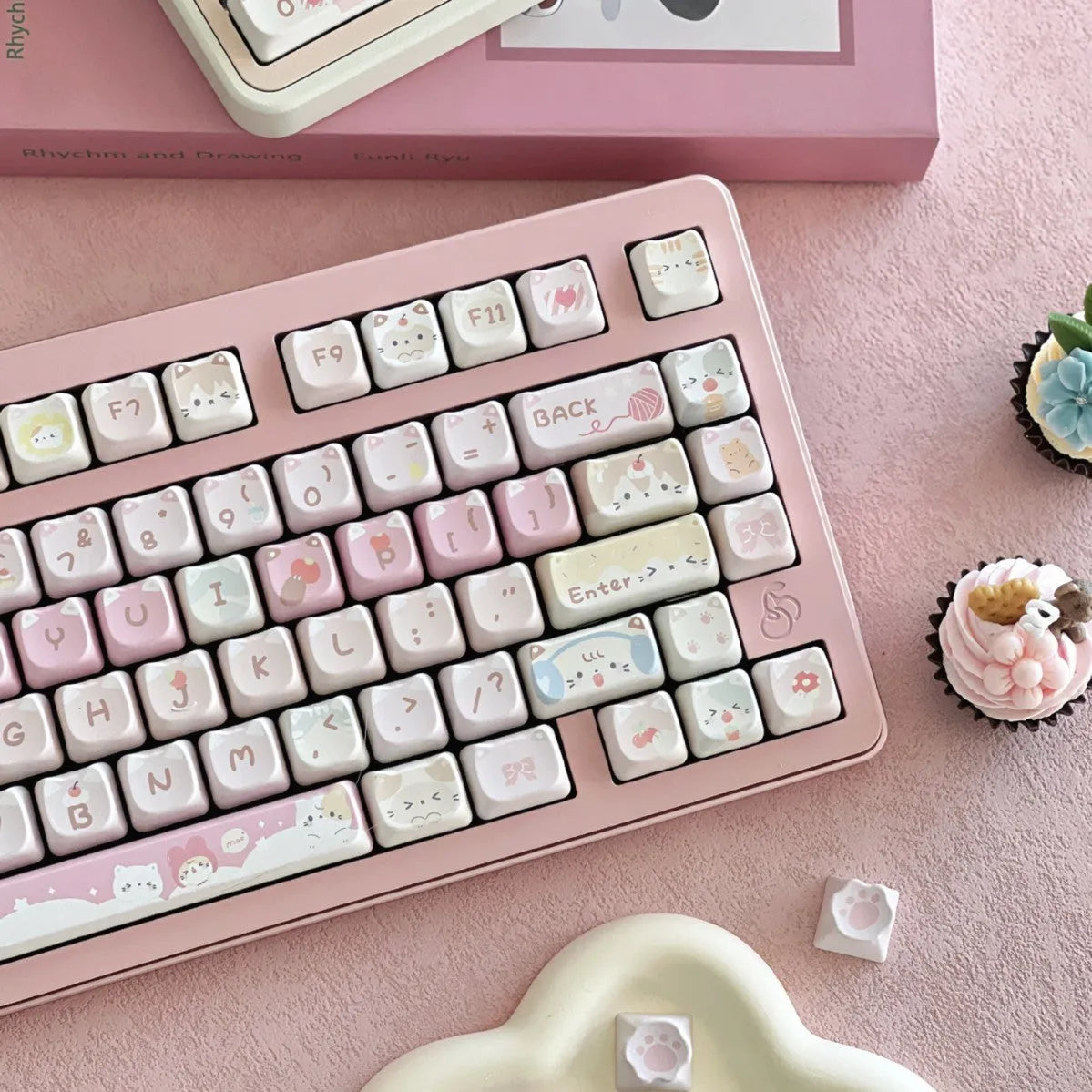 Meow Meow Team 141-piece sublimation keycap set for mechanical keyboards with colourful five-sided designs