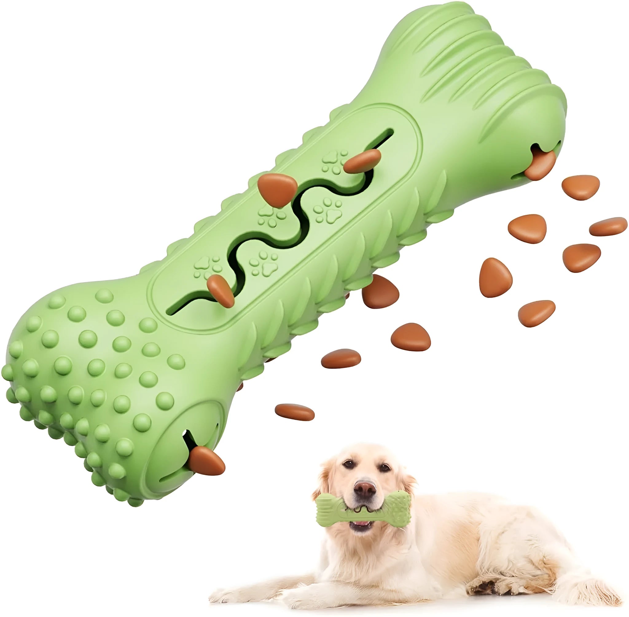 Blue natural rubber bone-shaped dog chew toy for aggressive chewers on a plain background.