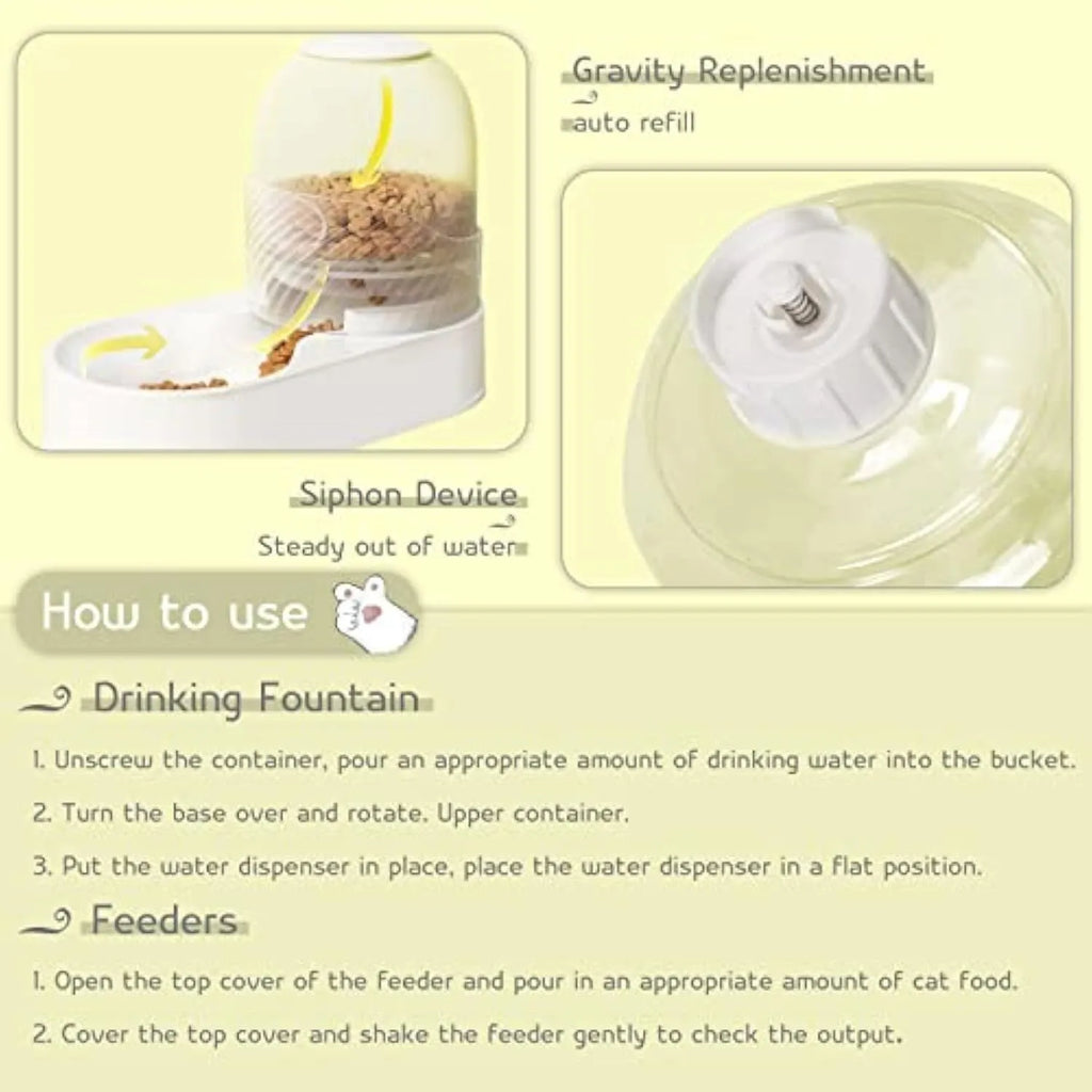 White automatic gravity cat feeder and water dispenser set with wave-shaped design on a table.