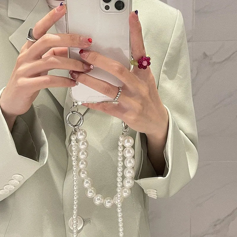 Soft Big Pearl and Chain mobile phone case for iPhone in Japanese Korean style