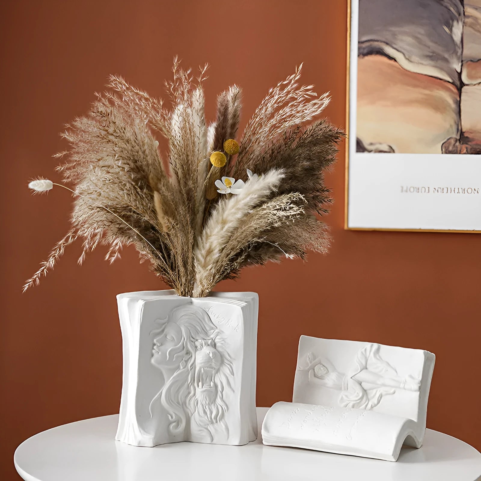 Glazed ceramic book stand in a modern design, acting as a desktop organiser and decorative ornament.