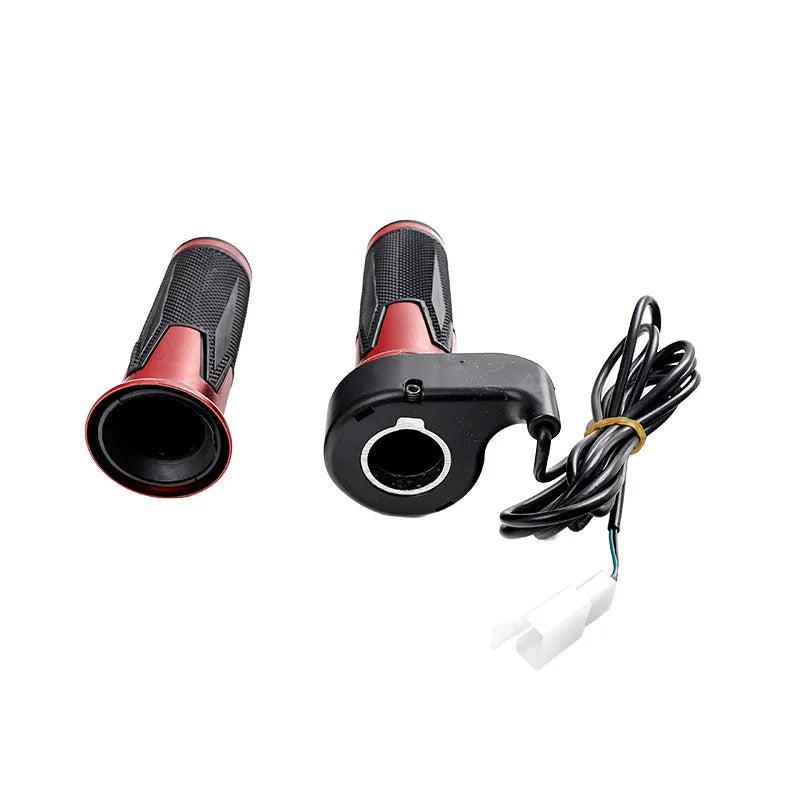 Three-speed rotating accelerator handle for electric three-wheel car modification, with integrated speaker, in red plastic finish.