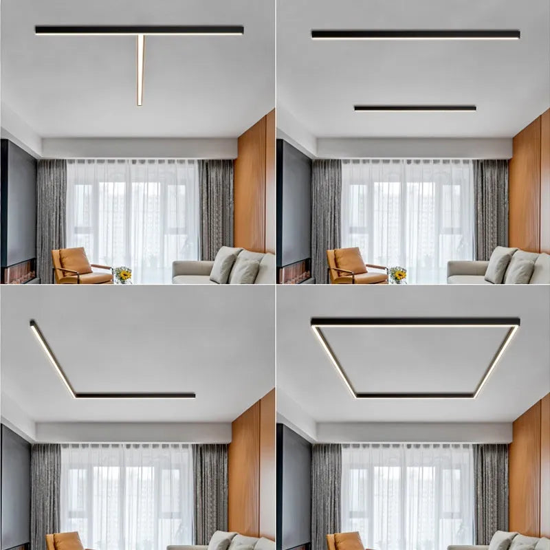 Rectangular aluminium ceiling lamp 53.6cm 20W in Obsidian Black for living room lighting
