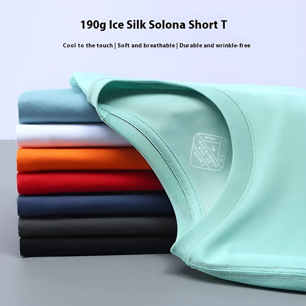 Men's loose fit short sleeve t-shirt in multiple colour options on a hanger.