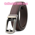 Automatic buckle belt in black, two-layer cowhide leather, alloy buckle, 3.1cm width