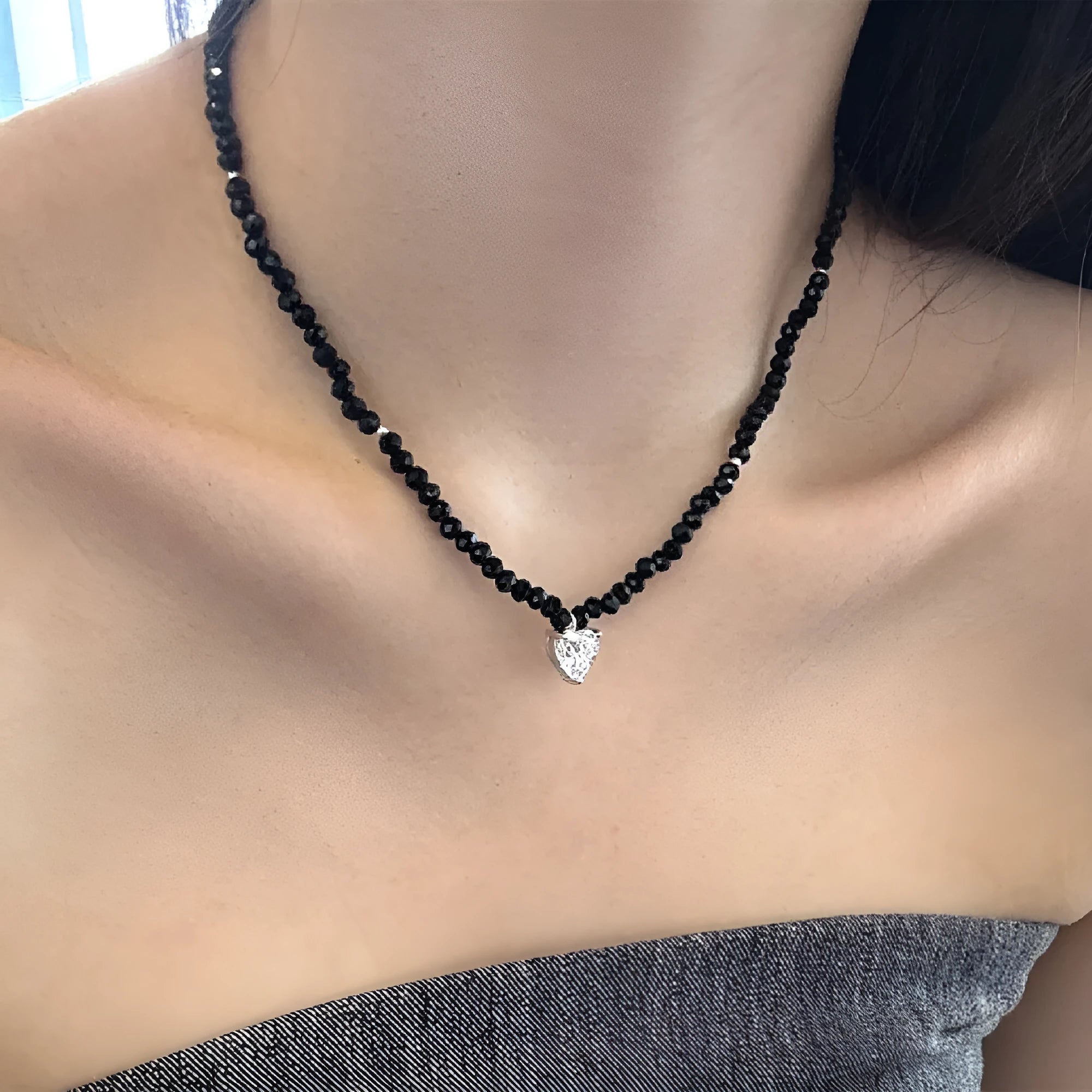 Sterling silver heart pendant necklace for women, platinum white love finish, 925 silver electroplated