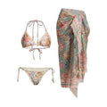 Women's creamy-white floral bikini suit with skirt for beach vacations