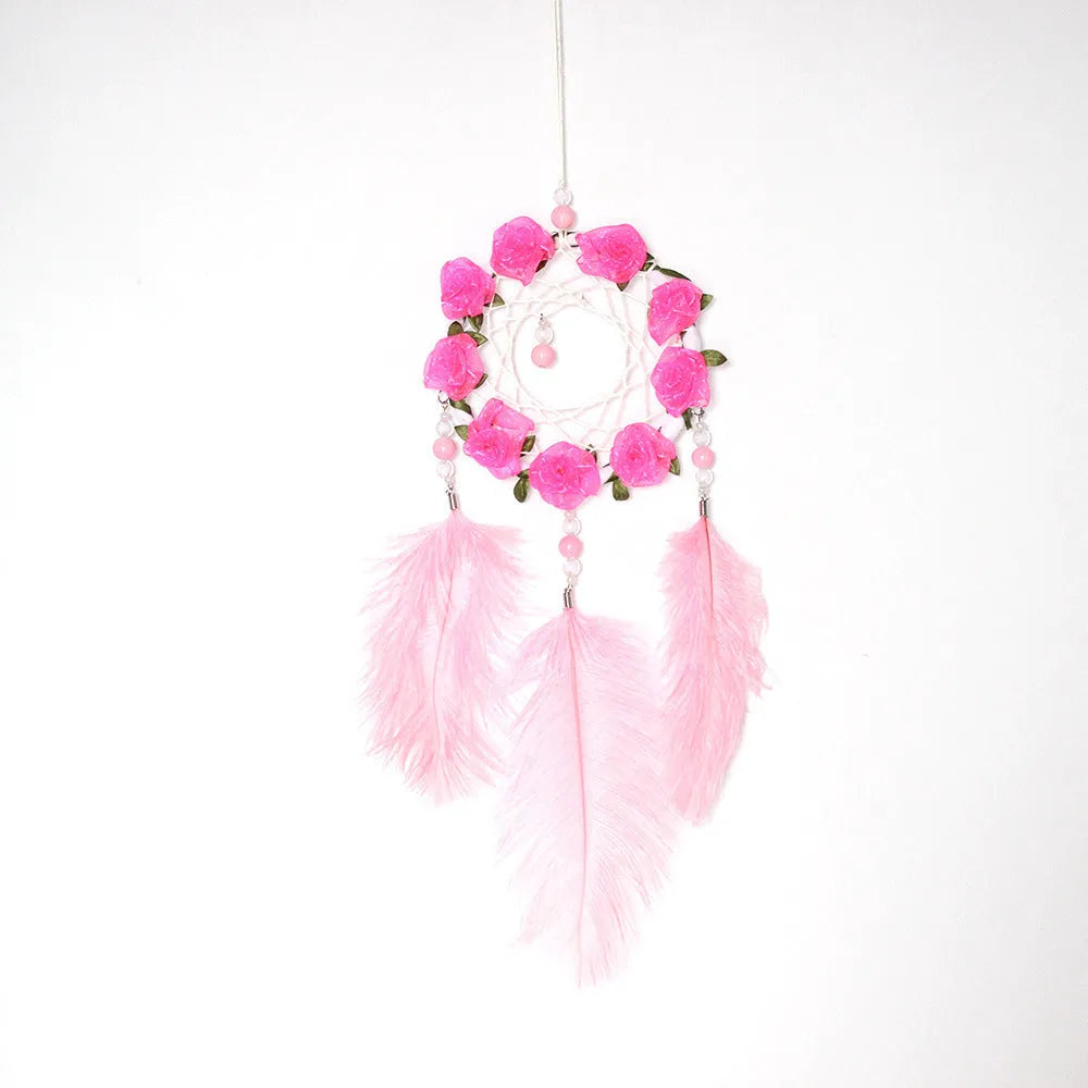 10cm pink ostrich feather dreamcatcher wall ornament with modern minimalist design
