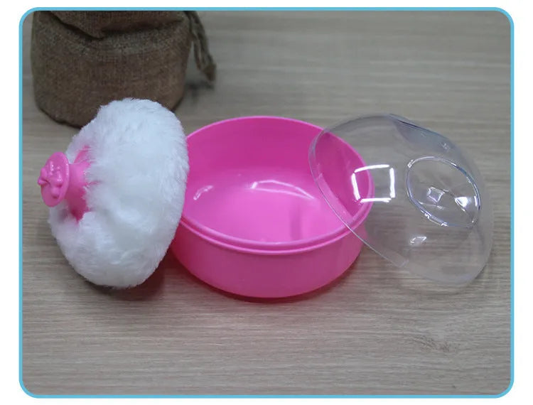 Blue and pink cartoon style plastic baby feeding set with bottle, bowl, bubble box and suction cup.