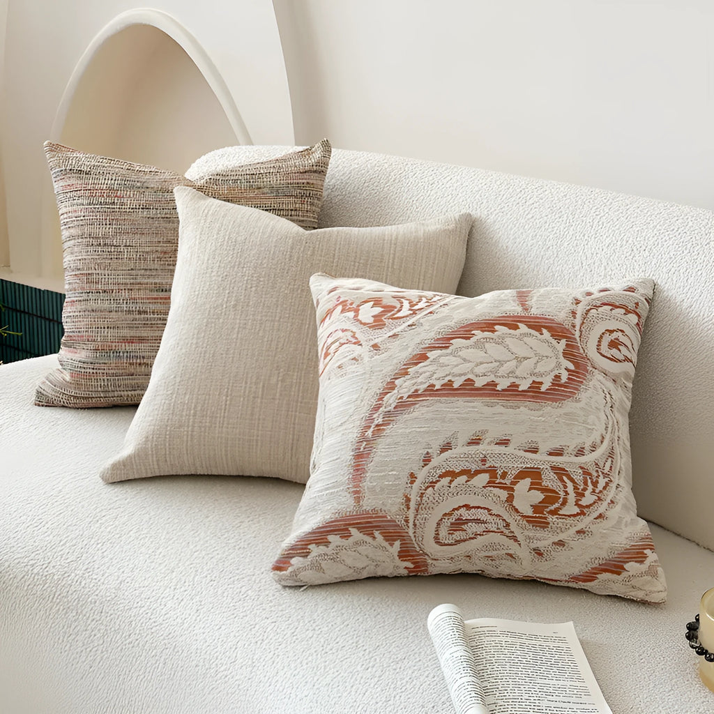 American-style jacquard sofa cushion cover with paisley pattern in amber colour