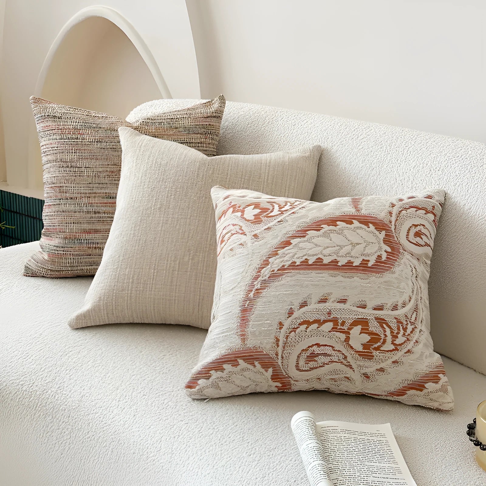 American-style jacquard sofa cushion cover with paisley pattern in amber colour