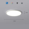 Ultra-thin round white LED ceiling lamp with aluminium frame and acrylic shade on ceiling