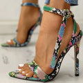 Blue women's court heels with hollow out design and buckle fastening in large European sizes