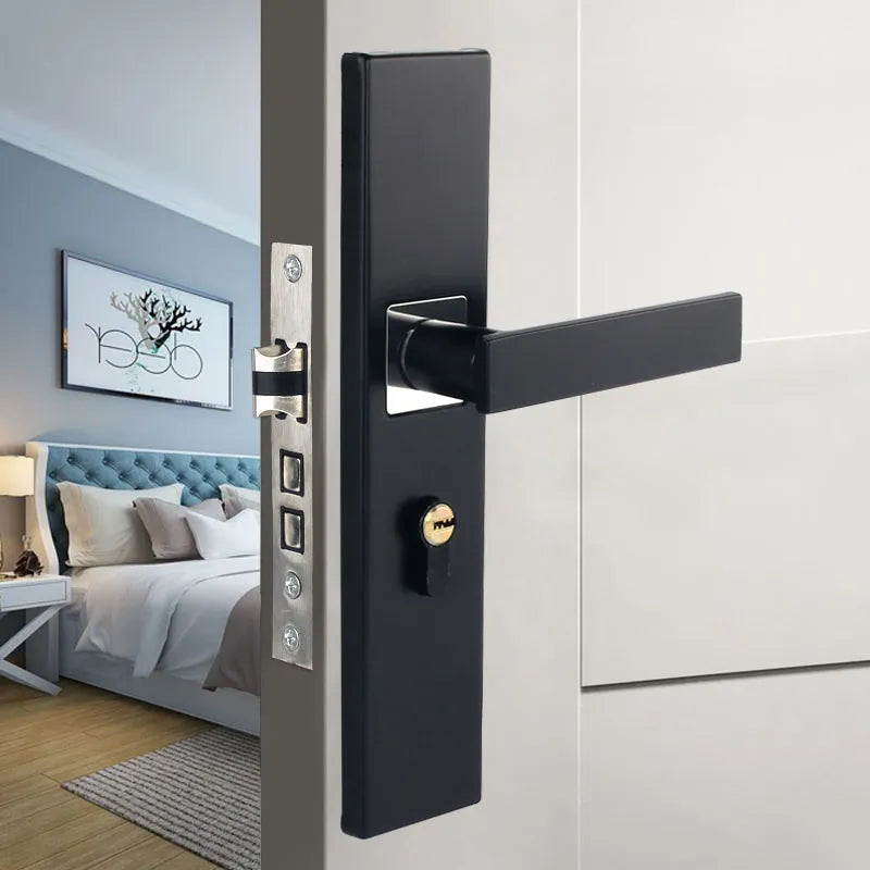 Aluminium alloy split magnetic door lock handle for timber doors in black and silver finish.