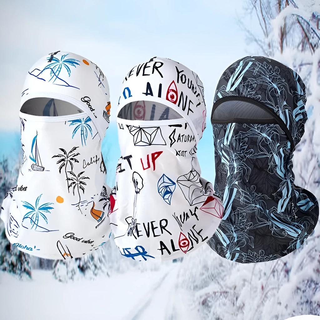 Unisex cotton motorcycle riding head cover in dome cap style with a pair of matching gloves.