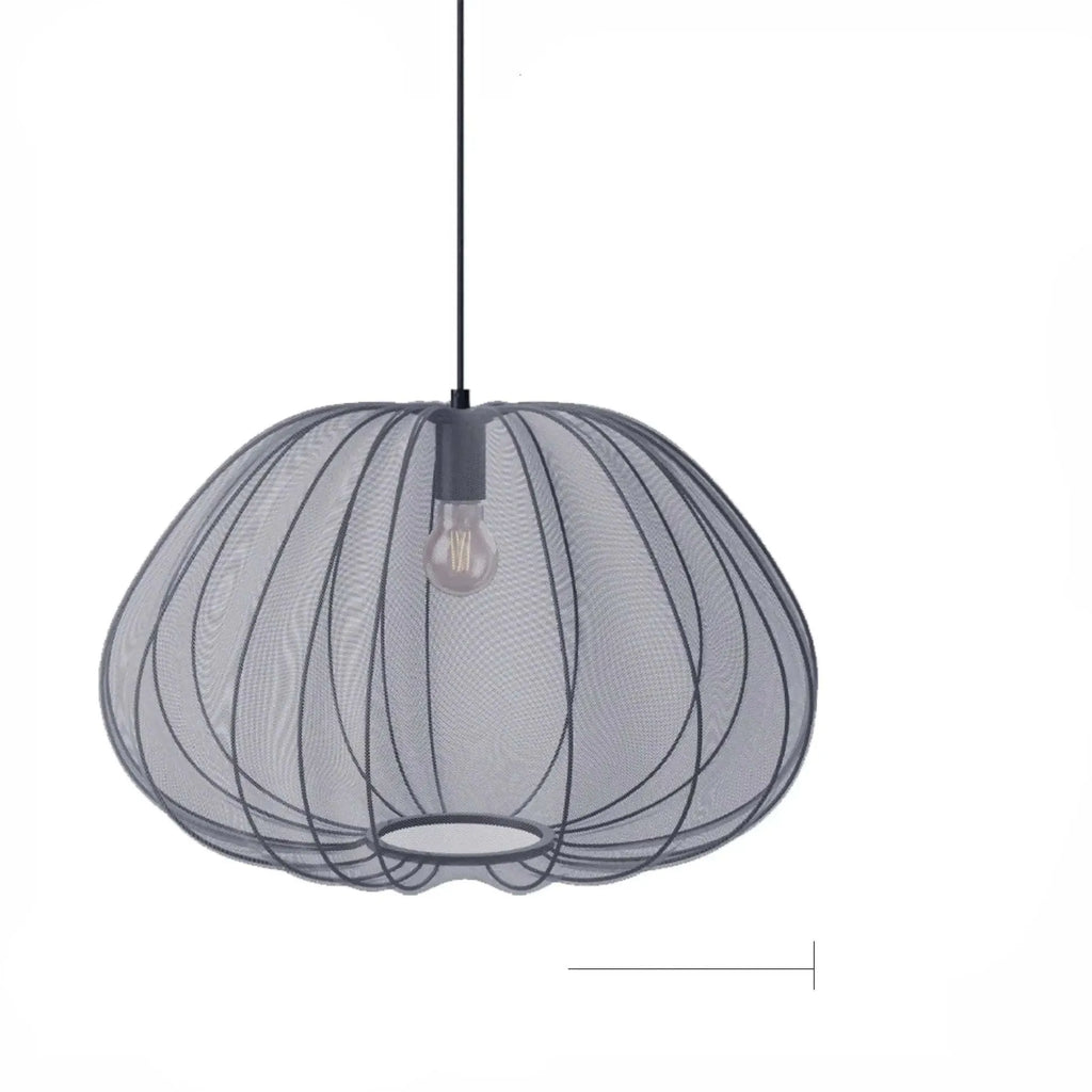 Japanese style grey blue iron pumpkin-shaped ceiling pendant light with multiple LED bulbs.
