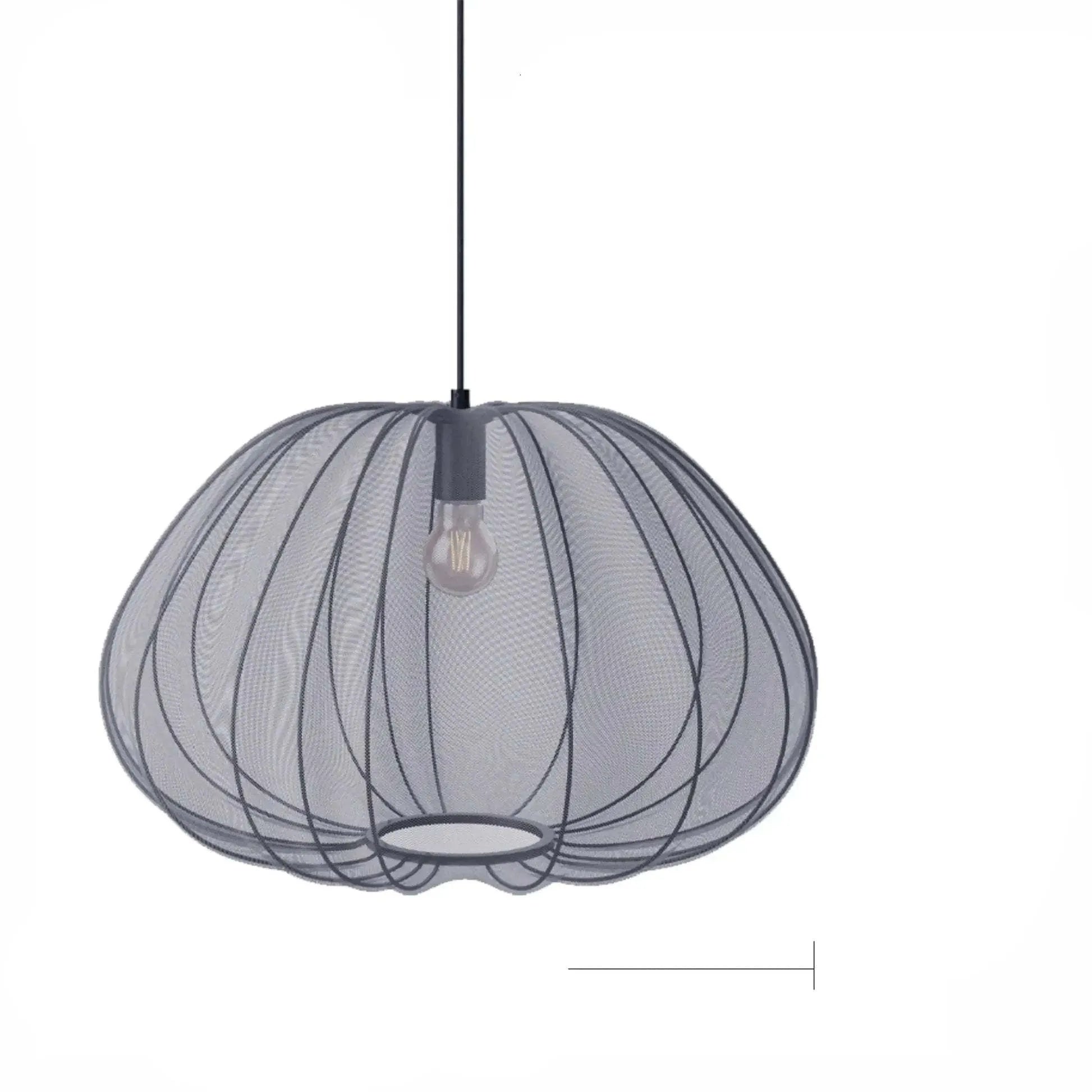 Japanese style grey blue iron pumpkin-shaped ceiling pendant light with multiple LED bulbs.