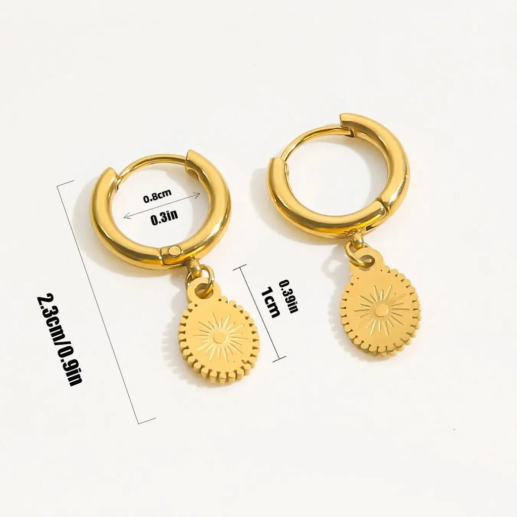 A pair of stainless steel geometric ellipse earrings with an ear button fastening, colour XY-EH005.