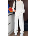 Men's black long sleeve polo shirt and trousers two-piece set in slim fit made from elastic hemp fabric.