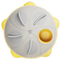 Yellow interactive slow feeder pet plate with puzzle channels and central snack compartments