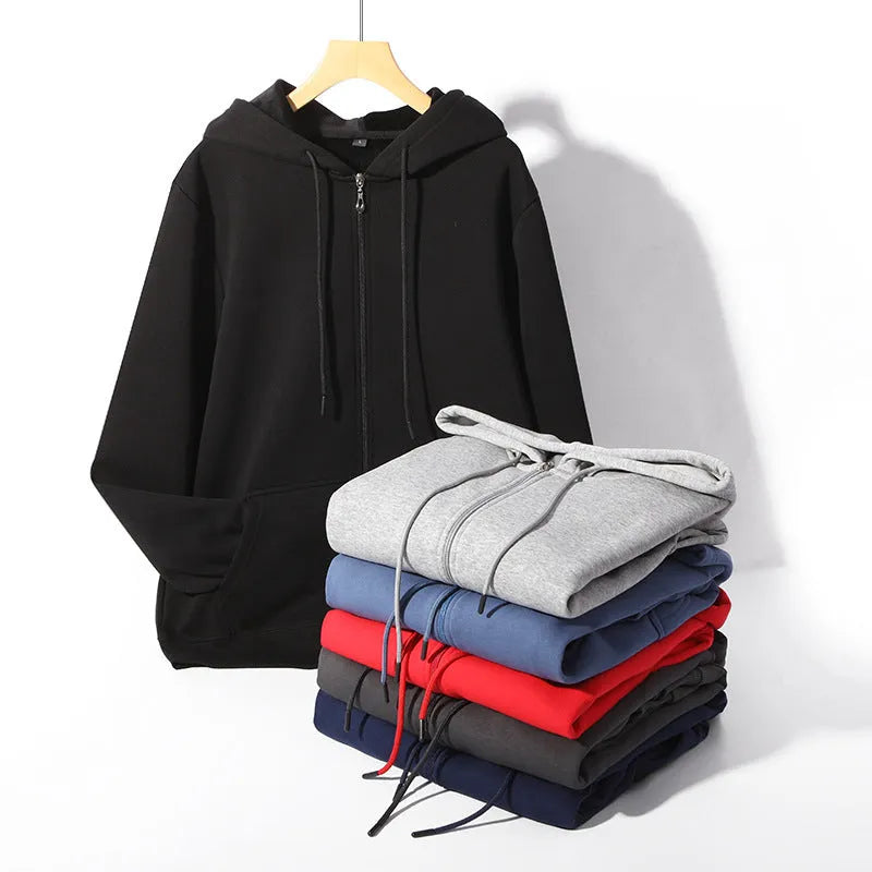 Men's heavyweight hooded cardigan sweater with full zip front in charcoal grey colour