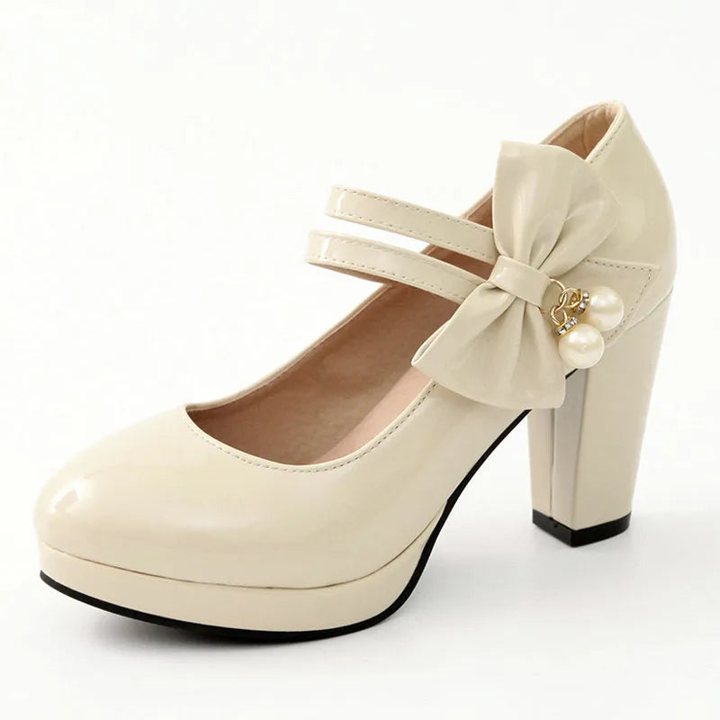 Women's waterproof platform shoes with thick chunky heel and buckle fastening in multiple colours