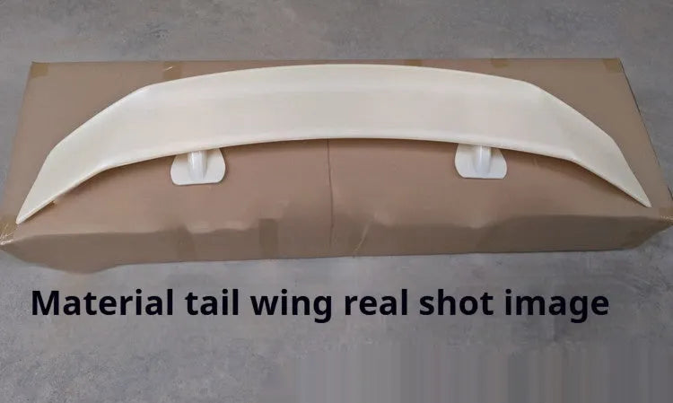 Universal punch-free fixed air design car spoiler tail wing in ABS plastic shown in various finish options.