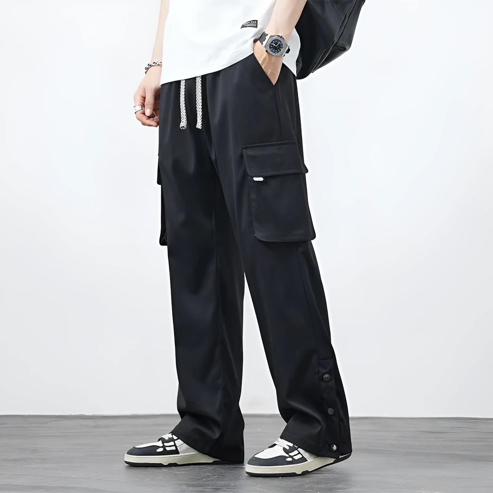 Men's plus size loose straight-leg overalls in army green, nylon fabric, young casual style for summer