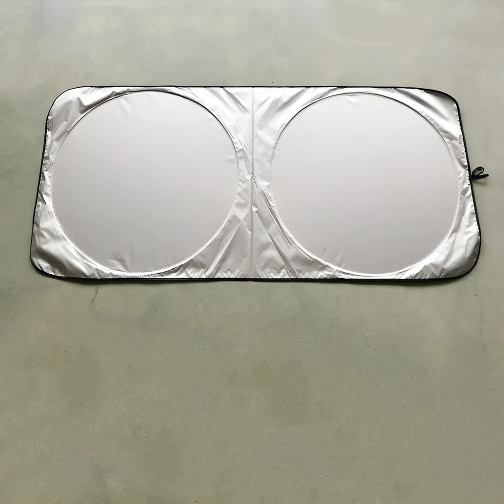 Silver tape car sunshade measuring 190x90cm with storage bag for universal vehicle fit
